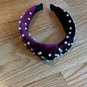 Faux Pearl-Embellished Burgundy Headband